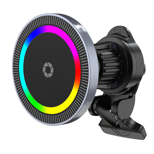 Support magnétique puissant pour téléphone de <span class=keywords><strong>voiture</strong></span> avec <span class=keywords><strong>chargeur</strong></span> sans fil 15W et lumière d'ambiance RGB - Product Image 1