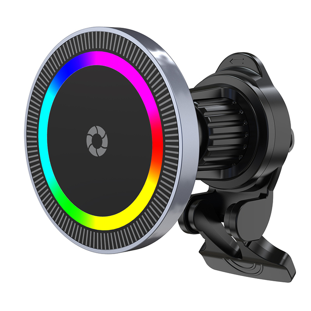 Powerful Magnetic Car Phone Holder 15W Wireless Charger with RGB Ambient Light