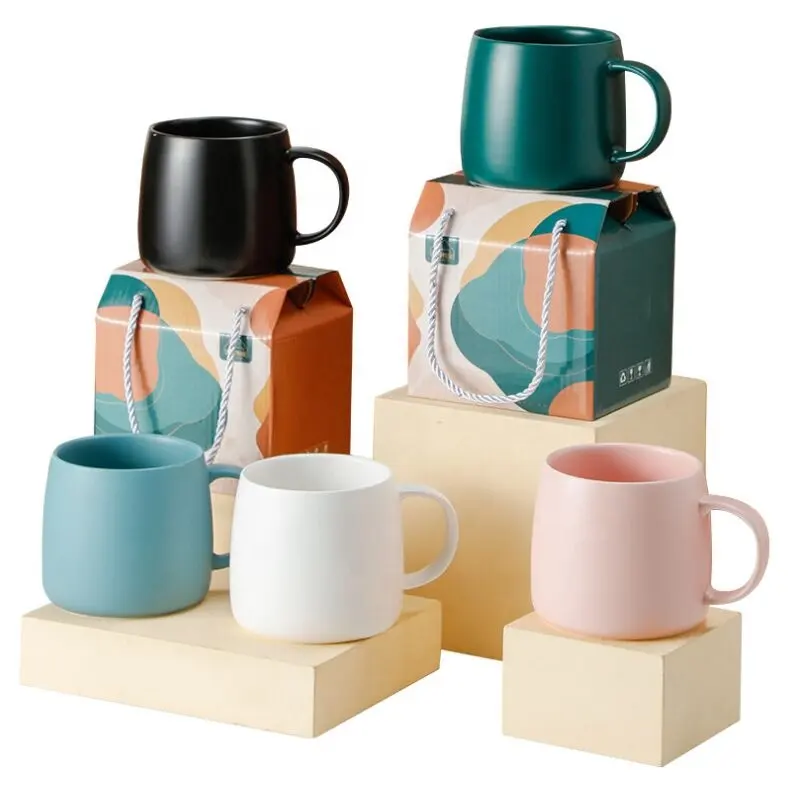 Factory Direct Günstige mehrfarbige Keramik Kaffeetassen Geschenk box Paket 400ml Phantasie Keramik becher mit Löffel