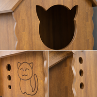 Maison pour chat en bois moderne, abri pour chat d'intérieur en forme de tête de chat avec trous d'aération, bords festonnés, abri en bois pour chats toutes saisons