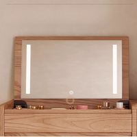 Table de maquillage rustique en chêne massif pour petits espaces, avec rangement intégré, bureau 2-en-1, idéale pour dortoir, avec plateau relevable et éclairage intégré
