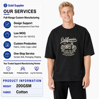 T-shirts noirs personnalisés OEM ODM en gros, 200 GSM, coton, col rond, manches courtes, épaules tombantes, imprimé graphique moto, style Y2K