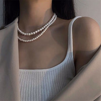 Collier de perles d'eau douce et naturelle, perles rondes en coquille, haute qualité, luxe, légères, avec empilage, nouvelle collection