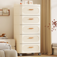 Meuble de rangement domestique à 3 niveaux avec roulettes universelles, tiroirs, système de verrouillage anti-déclenchement, table de chevet en plastique pour chambre à coucher