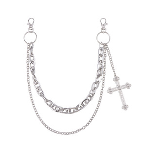 yueli <b>Cross</b> Pants Chain Tibetan <b>Silver</b> Double Layer Hip Hop Waist Chain With <b>Cross</b> Pendant For Daily Wear - Product Image 5