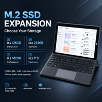 Tablet 2-in-1 Windows 11 10,5 Inci Celeron N4100 1920x1280 IPS 8GB M.2 SSD Type-C HDMI WiFi Dual Band USB 3.0 BT 30W Kit