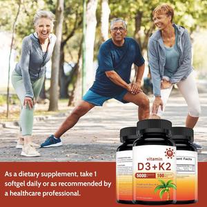 Cápsulas de Gel Suave de Vitamina D3 K2 con Aceite MCT de Coco, Veganas, D3 5000 UI con K2 100 mcg para la Salud Ósea, Gran Venta - Product Image 4