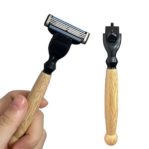 Rasoir à manche en bambou à prix abordable, têtes de rasage à 3 et 6 lames, rasoirs système AC pour hommes et femmes, outils de <span class=keywords><strong>soin</strong></span> de la barbe et du corps - Product Image 3