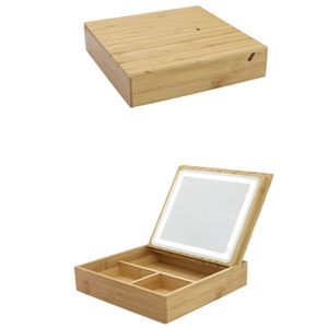 Mesa de Tocador Moderna con Marco de Madera de Bambú y Espejo con LED Inteligente Extraíble para Maquillaje - Product Image 1
