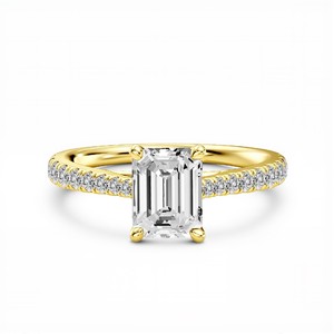 Bague de fiançailles pour femme en argent sterling 925, or rose 10K, 14K, 18K avec diamant de laboratoire rond de 1,29 ct et diamant taille émeraude de 1,00 ct - Product Image 1