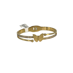 Brazalete de Moda Chapado en Oro PVD, Acero Inoxidable 316L, Diseño de Mariposa con Cristales, Ajustable - Product Image 1