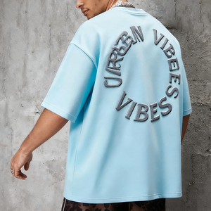 Tùy Chỉnh Mùa Hè 3D In Logo 100% Cotton Đồng Bằng Quá Khổ Dập Nổi Áo Thun Bỏ Vai Lỏng Bọt Phun In T-Shirts Cho Nam Giới - Product Image 1