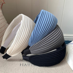 Serre-tête plissé large à rayures en tissu pour femme, accessoire de coiffure - Product Image 2