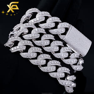 Hip Hop 14/16/18MM Full Iced Out <span class=keywords><strong>Moissanite</strong></span> grande en la cadena media S925 18K Chapado en oro VVS Diamante Collar de cadena de eslabones cubanos - Product Image 4