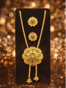 Achetez le collier et les boucles d'oreilles City Girl 24 carats en cuivre plaqué or pour femme, ensemble de bijoux tendance. - Product Image 2