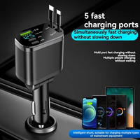 Chargeur de voiture à câble rétractable avec écran numérique 120W 4-en-1, charge rapide, multifonctionnel, projecteur de ciel étoilé