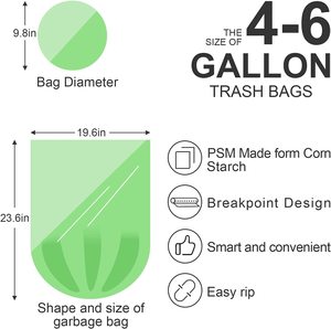 5 rouleaux/4-6 gallons de sacs poubelles biodégradables en amidon de maïs 100% - 100 sacs poubelles compostables - Product Image 2