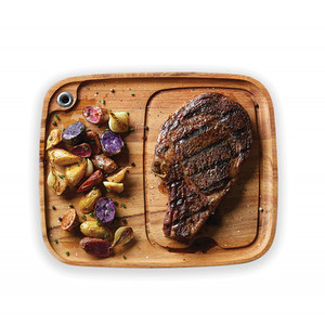Plateau à steak en bois d'acacia, planche à découper carrée pour les repas de style occidental, design simple, matériau en bambou, 26,7x19x1,2 cm - Product Image 1