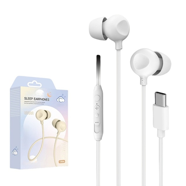 Hot Sale 1.2M in Ear Wired Handsfree Earphone Silicone Bass Hifi Jack Type C Sleeping Earphone