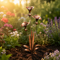 Carillon éolien Oniya vintage en cuivre avec trois lys calla en acier, design unique, son apaisant pour la décoration artistique de jardin