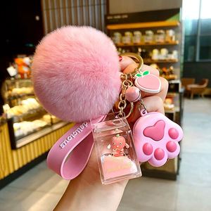 Cute Milk Bottle Peach Milk Tea Cup <b>Key</b> <b>Chain</b> Plush Ball Cat Claw Float Bottle Calculator Nail Knife <b>Key</b> <b>Chain</b> Bag Pendant - Product Image 5