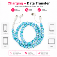 Kabel Charger Ponsel Sky Blue Cloud Beaded 4 in 1 Fast Charge Multi USB Aksesoris Mobil Hadiah Fashion Tipe C Kabel Data