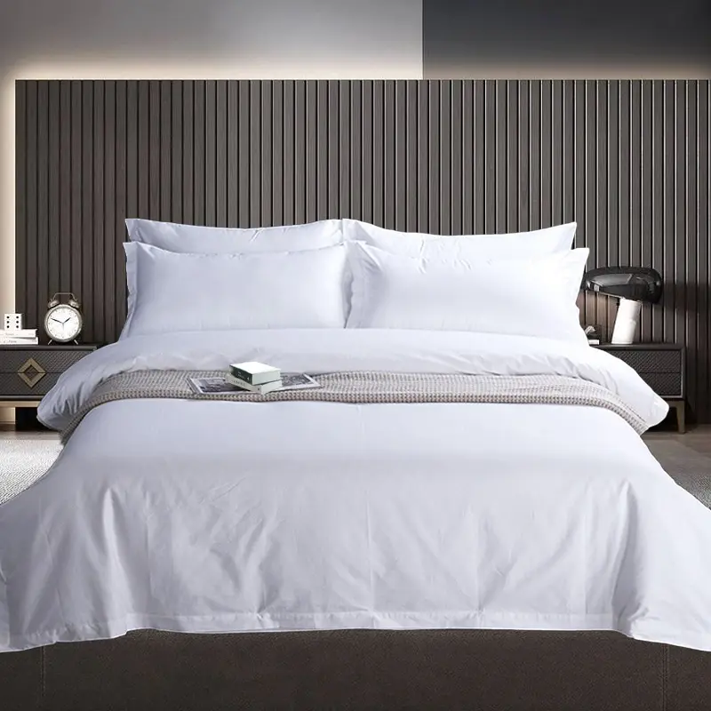 Cinq étoiles luxe 100% coton blanc Satin hôtel drap de lit hôtel linge de lit ensemble hôtel housse de couette taie d'oreiller