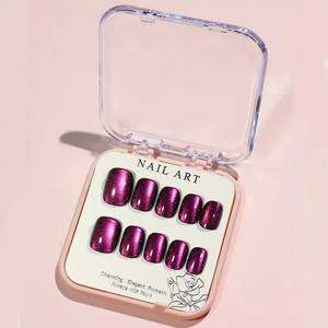 24 Uds efecto camaleón <span class=keywords><strong>uñas</strong></span> postizas cuadradas puntas de <span class=keywords><strong>uñas</strong></span> <span class=keywords><strong>cortas</strong></span> acabadas prensa de ojo de gato púrpura en las <span class=keywords><strong>uñas</strong></span> - Product Image 3
