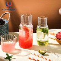 Carafe et verres à eau modernes en verre côtelé de 500 ml pour chambre, salle de bain, cuisine, théières et bouilloires