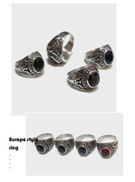 Bague de bijoux rétro robuste en acier inoxydable USA Eagle Emerald Ruby Sapphire Gorgeous Antique Gemstone Cocktail Ring