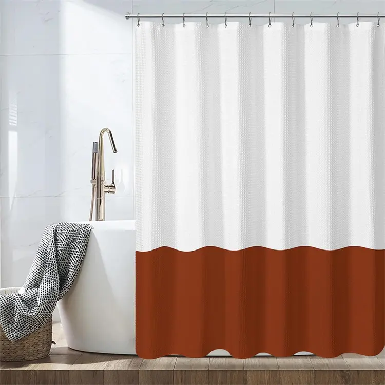 Trắng gỉ Đỏ 2 màu nối in rèm tắm Kết cấu vải phòng tắm trang trí không thấm nước rèm tắm
