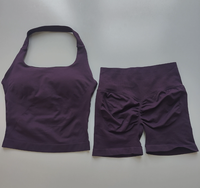 Set Yoga Berkualitas Tinggi, Solid, Bernapas, Aktif, Ukuran Besar, Atasan Tanpa Punggung, Seamless, 2 Potong untuk Wanita