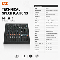 Consola de Mezcla de Audio Digital Profesional DSZ DS-12P-4 de 12 Canales con Entradas XLR, Salidas USB, 30W, 100-240V para Eventos en Vivo