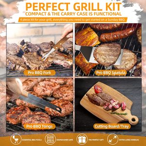 Ensemble d'accessoires de barbecue en métal de luxe, 4 pièces, kit de grillade avec planche à découper en bois, résistant au lave-vaisselle et à la chaleur - Product Image 4