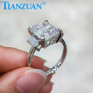 Anillo de plata de primera ley con tres piedras para mujer, sortija de compromiso, plata esterlina 925, diamante, Esmeralda, 8 quilates, 10x12mm - Product Image 4