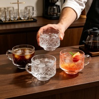 Tasse à thé en verre gaufré transparent avec poignée, tasse à café texturée moderne 210 ml, compatible lave-vaisselle et micro-ondes, pour la maison, le café et le restaurant