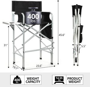 Truccatrice professionale pieghevole con telaio in alluminio da spiaggia, pesca usa la sedia alta da 45.6 ''portabicchieri da tavolo - Product Image 3