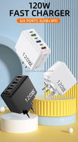 Bloque de cargador USB C PD 20W QC 2,0 Cargador rápido USB 5 puertos Reino Unido UE EE. UU. Enchufe de pared Carga de viaje para iPhone 13 14 15 16