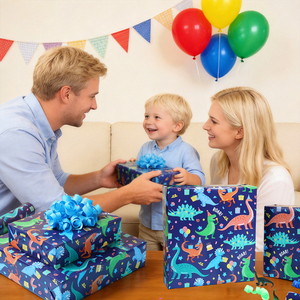 Papel de Regalo con Diseño de Dinosaurios Coloridos, Reverso Ecológico, para Niños, Tema Jurásico, Rollo de Embalaje para Regalos de Cumpleaños - Product Image 2