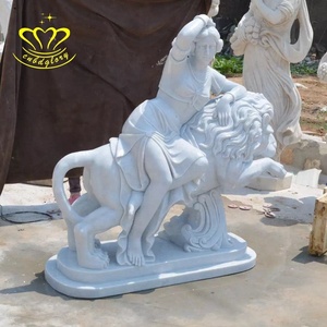 Estilo europeo mármol <span class=keywords><strong>blanco</strong></span> Mujer con estatua de León jardín calle paisaje decoración diseño piedra arte escultura - Product Image 2
