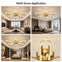 Plafonnier LED radial moderne de luxe à 6 bras, lampe encastrée dorée avec abat-jour texturé en maille diamantée pour salon, villa