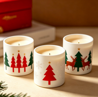 Set Hadiah Lilin Kaca Natal C&H, Lilin Aroma Kedelai untuk Dekorasi Rumah dengan Kotak Hadiah