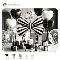 Set Balon Foil Pita Bergaris Balon Foil Hati Balon Lateks Konfeti Dekorasi Pesta Ulang Tahun Baby Shower Pernikahan Ulang Tahun