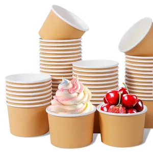 Wholesales Printing Frozen Yogurt Paper Bowl 4oz Disposable icecream Cup Container Custom Kraft Ice Cream Cup with Lid