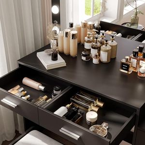 Tocadores modernos diseño de lujo mesa de maquillaje grande tocadores vidrio espejado tocador negro para maquillaje con luz de espejo