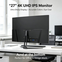 Nouvel écran 27 pouces 4K UHD IPS 60Hz DP à cadre fin, écran large, 99% SRGB pour le bureau, la maison et les entreprises