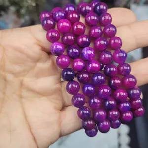 Gelang manik-manik batu permata Sugilite ungu asli alami elastis perhiasan kerajinan Pria Wanita