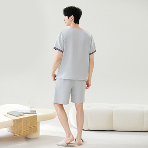 <span class=keywords><strong>Pigiama</strong></span> da <span class=keywords><strong>uomo</strong></span> LONGD casual alla moda a <span class=keywords><strong>maniche</strong></span> <span class=keywords><strong>corte</strong></span> e pantaloncini, per tutte le stagioni, in 100% poliestere lavorato a maglia, traspirante e ad asciugatura rapida - Set completo - Product Image 4