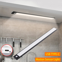 Barre lumineuse LED sans fil pour armoire, éclairage d'induction pour vitrine, rechargeable par USB, à détection de mouvement