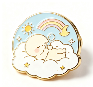 Bonito broche de metal dorado con diseño de nube y animal, esmaltado con arcoíris, accesorio de regalo artesanal - Product Image 1